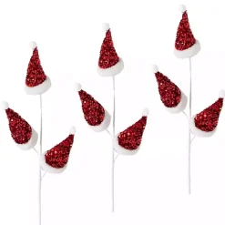 Christmas Tree Decorations>Kirklands Home Glitter Santa Spray Stems, Set of 3 Red