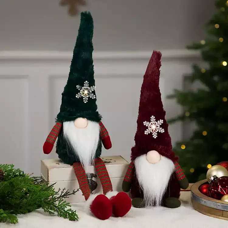 Christmas Decorations>Kirklands Home Gnome with LED Snowflake Red
