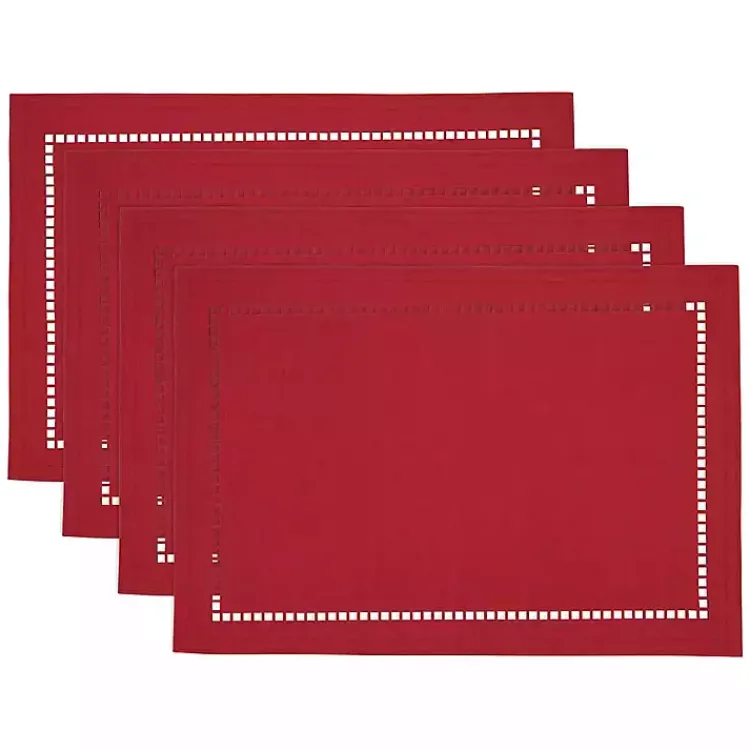 Kirklands Home Hemstitch Laser-Cut Placemats, Set of 4 Red