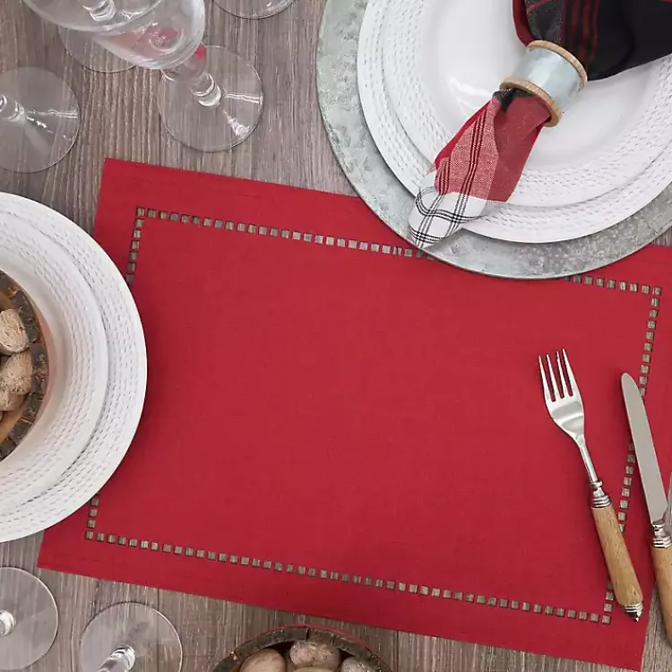 Kirklands Home Hemstitch Laser-Cut Placemats, Set of 4 Red