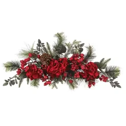 Christmas Wreaths>Kirklands Home Red Hydrangea and Pine Christmas Swag