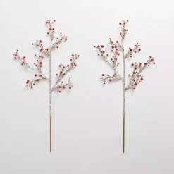 Christmas Tree Decorations>Kirklands Home Iced Bells Picks, Set of 2 Red