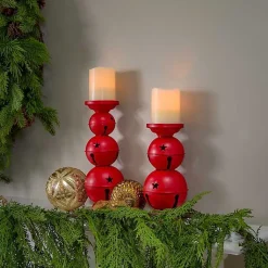 Christmas Decorations>Kirklands Home Jingle Bells Candle Holders, Set of 2 Red