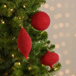 Christmas Ornaments>Kirklands Home Luxe Glitter Beaded Ornaments, Set of 3 Red