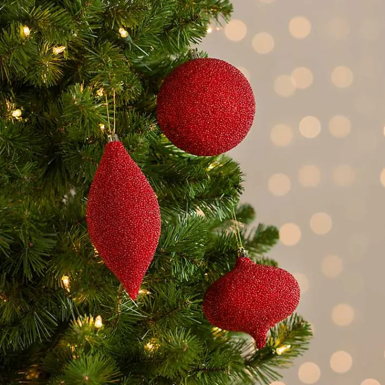 Christmas Ornaments>Kirklands Home Luxe Glitter Beaded Ornaments, Set of 3 Red