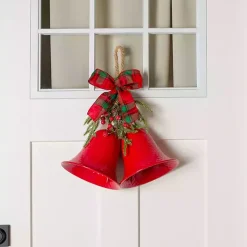 Christmas Decorations>Kirklands Home Red Metal Christmas Bells with Greenery