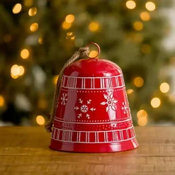 Christmas Decorations>Kirklands Home Metal Fair Isle Bell, 11 in. Red
