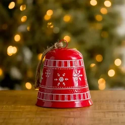 Christmas Decorations>Kirklands Home Metal Fair Isle Bell, 9 in. Red