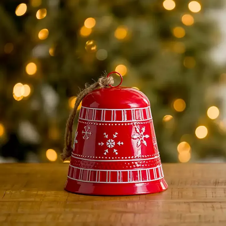 Christmas Decorations>Kirklands Home Metal Fair Isle Bell, 9 in. Red