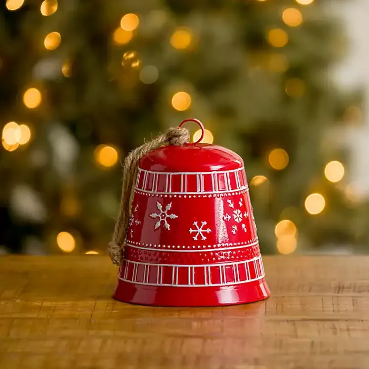 Christmas Decorations>Kirklands Home Metal Fair Isle Bell, 8 in. Red