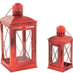 Lanterns>Kirklands Home Metal Mission Style Lanterns, Set of 2 Red