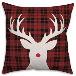 Christmas Pillows>Kirklands Home Red Nose Rudolph Plaid Christmas Pillow