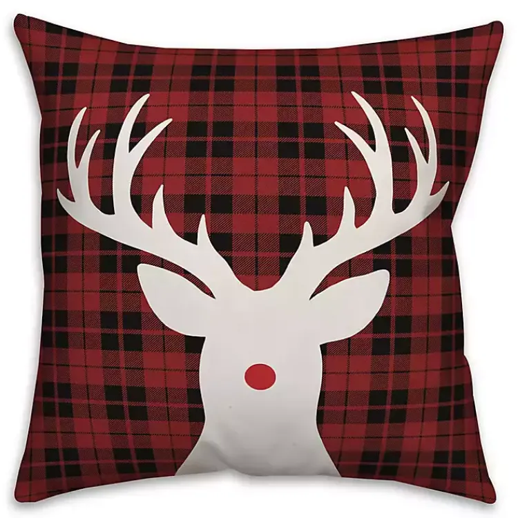 Christmas Pillows>Kirklands Home Red Nose Rudolph Plaid Christmas Pillow