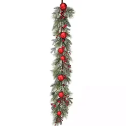 Christmas Arrangements & Garland>Kirklands Home Red Ornament Frost Pine Waterproof Garland