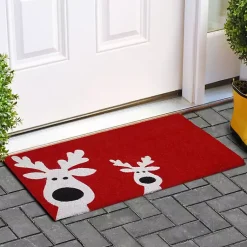Outdoor Christmas Decorations>Kirklands Home Red Peeking Reindeer Doormat