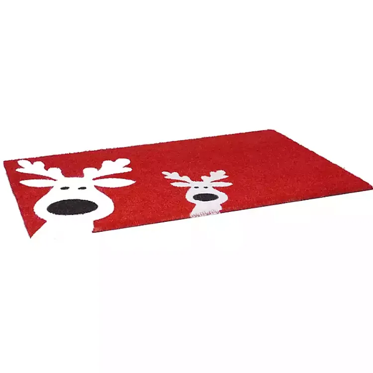 Outdoor Christmas Decorations>Kirklands Home Red Peeking Reindeer Doormat