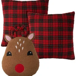 Christmas Pillows>Kirklands Home Red Plaid and Reindeer Pillows, Set of 3