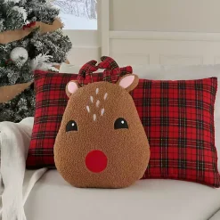 Christmas Pillows>Kirklands Home Red Plaid and Reindeer Pillows, Set of 3