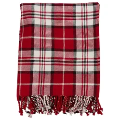 Blankets & Throws>Kirklands Home Plaid Cotton Throw with Tassels Red