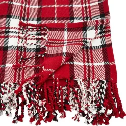 Blankets & Throws>Kirklands Home Plaid Cotton Throw with Tassels Red