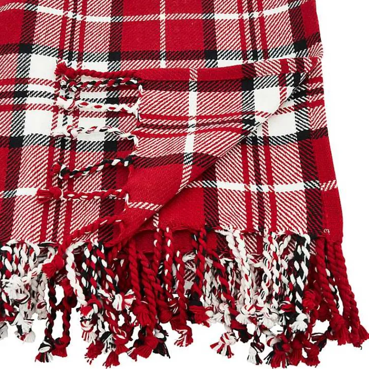 Blankets & Throws>Kirklands Home Plaid Cotton Throw with Tassels Red