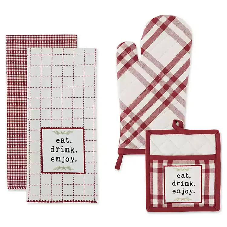 Kirklands Home Red Plaid Eat Drink Enjoy 4-pc. Dish Towel Set Discount