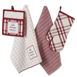 Kirklands Home Red Plaid Eat Drink Enjoy 4-pc. Dish Towel Set Discount