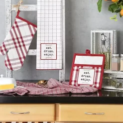 Kirklands Home Red Plaid Eat Drink Enjoy 4-pc. Dish Towel Set Discount
