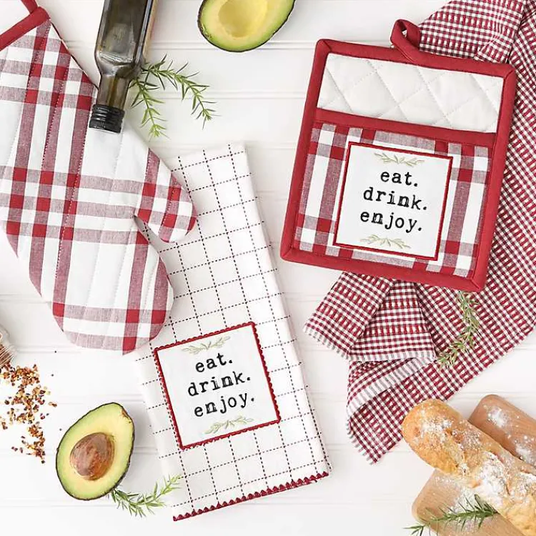 Kirklands Home Red Plaid Eat Drink Enjoy 4-pc. Dish Towel Set Discount