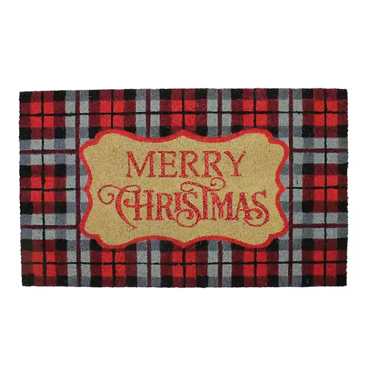 Outdoor Christmas Decorations>Kirklands Home Red Plaid Merry Christmas Doormat