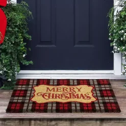 Outdoor Christmas Decorations>Kirklands Home Red Plaid Merry Christmas Doormat