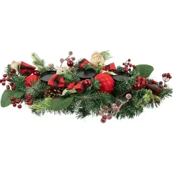 Arrangements & Greenery>Kirklands Home Red Plaid Ornaments and Pine Candle Centerpiece