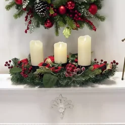 Arrangements & Greenery>Kirklands Home Red Plaid Ornaments and Pine Candle Centerpiece