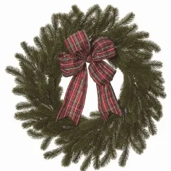 Wreaths>Kirklands Home Red Plaid Ribbon Evergreen Christmas Wreath