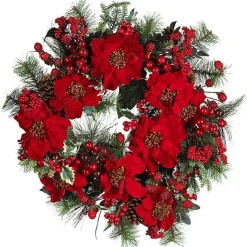 Christmas Wreaths>Kirklands Home Poinsettia and Berry Wreath Red