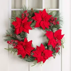 Wreaths>Kirklands Home Red Poinsettia Christmas Wreath