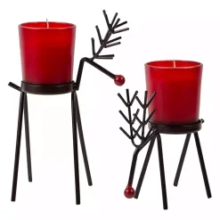 Christmas Decorations>Kirklands Home Rudolph Reindeer Candle Holders, Set of 2 Red
