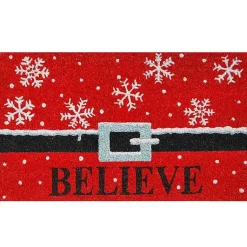 Outdoor Christmas Decorations>Kirklands Home Santa Belt Believe Coir and Vinyl Doormat Red