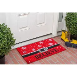 Outdoor Christmas Decorations>Kirklands Home Santa Belt Believe Coir and Vinyl Doormat Red