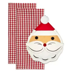 Christmas Dining & Entertaining>Kirklands Home Red Santa Gingham 3-pc. Dishtowel & Potholder Set