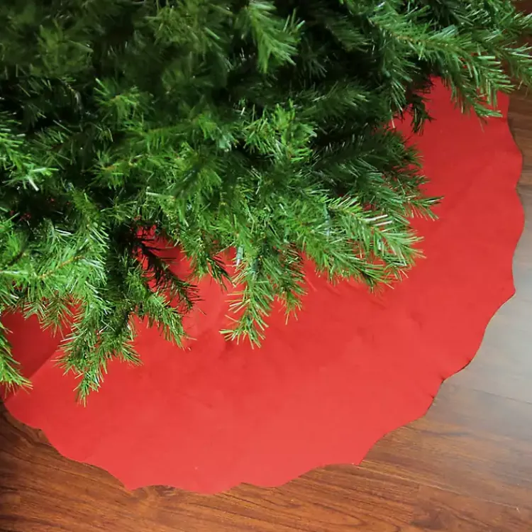 Christmas Tree Skirts & Collars>Kirklands Home Scalloped Edge Christmas Tree Skirt Red