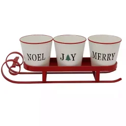 Christmas Decorations>Kirklands Home Red Sleigh Holding Buckets Figurine