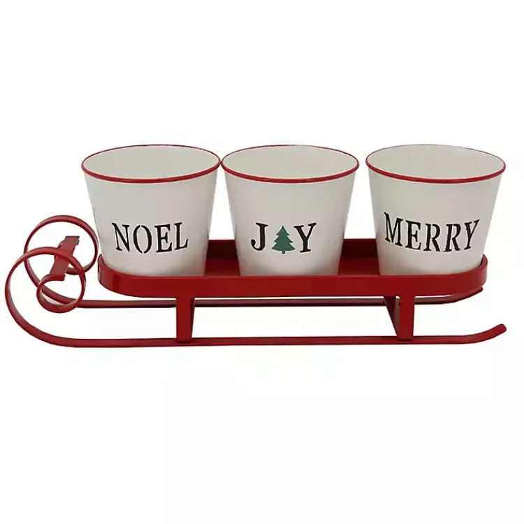 Christmas Decorations>Kirklands Home Red Sleigh Holding Buckets Figurine