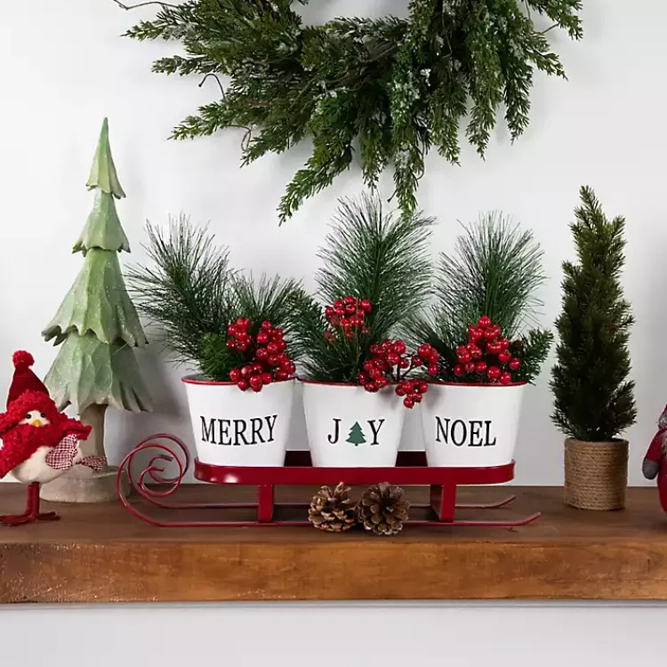 Christmas Decorations>Kirklands Home Red Sleigh Holding Buckets Figurine