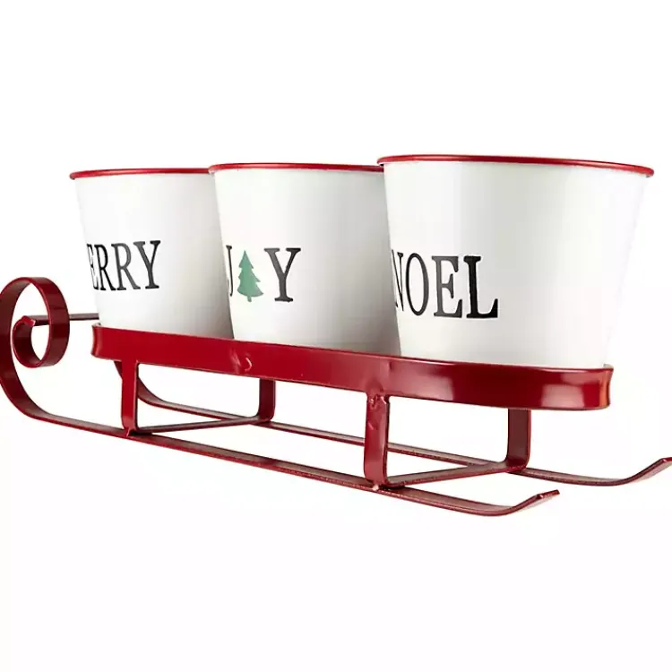 Christmas Decorations>Kirklands Home Red Sleigh Holding Buckets Figurine