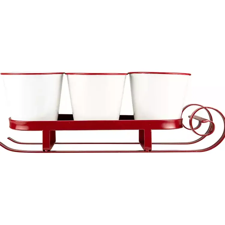 Christmas Decorations>Kirklands Home Red Sleigh Holding Buckets Figurine