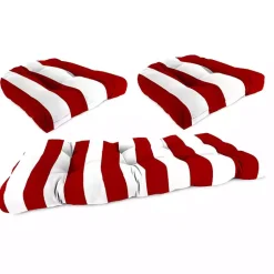 Kirklands Home Red Stripe French 3-pc. Outdoor Wicker Cushion Set New