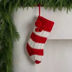 Christmas Stockings & Stocking Holders>Kirklands Home Red Striped Knit Christmas Stocking