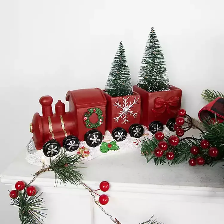 Christmas Decorations>Kirklands Home Train Decoration with LED Trees Red