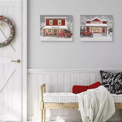 Christmas Art & Wall Decor>Kirklands Home Red Truck Christmas Canvas Art Prints, Set of 2
